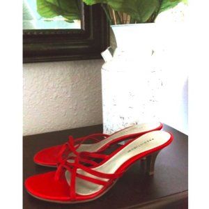 Red Strappy Low Heel Sandals